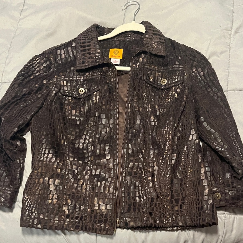 Ruby Rd. Dark Brown Textured Leather Jacket